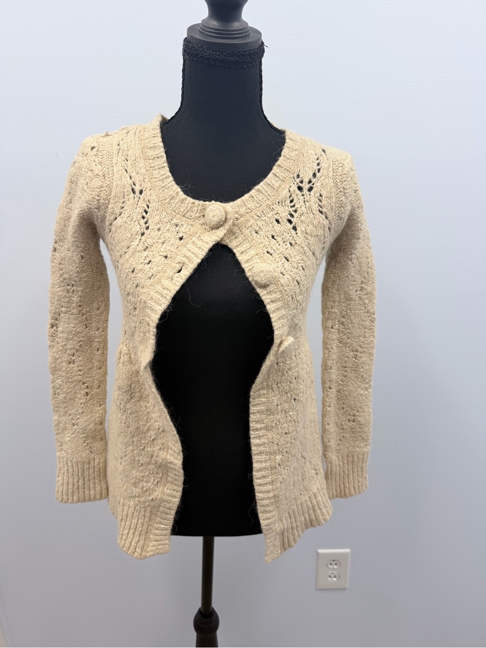 Kaisely Cream Open-Front Knit Cardigan with Single Button